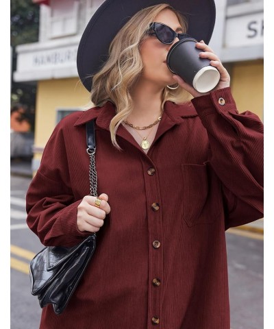 Womens Plus Size Corduroy Shirt Long Sleeve Button Down Shirts Fall Blouses Tops Casual Jacket Shacket Wine Red $16.81 Blouses