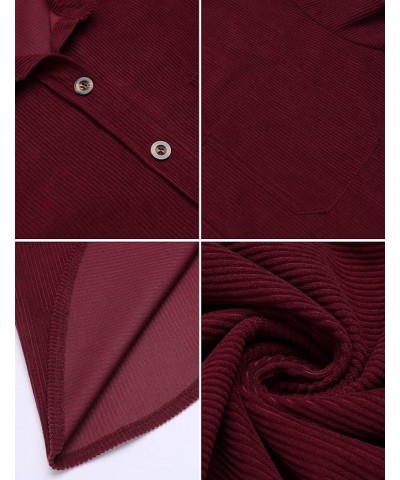 Womens Plus Size Corduroy Shirt Long Sleeve Button Down Shirts Fall Blouses Tops Casual Jacket Shacket Wine Red $16.81 Blouses