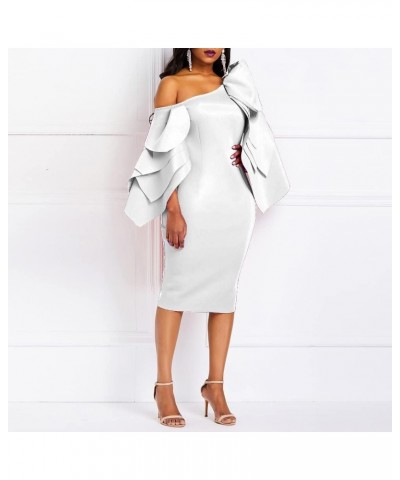 Bodycon Dress for Woman Ruffle Sleeve Off Shoulder Knee-Length Evening Dress Cocktail Dress White $15.75 Dresses