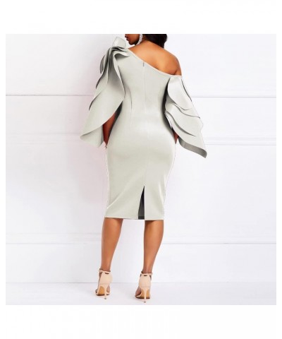 Bodycon Dress for Woman Ruffle Sleeve Off Shoulder Knee-Length Evening Dress Cocktail Dress White $15.75 Dresses