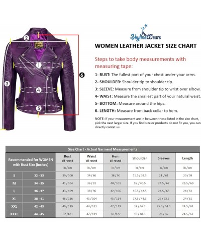 Women Real Leather Biker Jacket Real Lambskin Moto Biker Fashion Jackets Purple $58.80 Coats