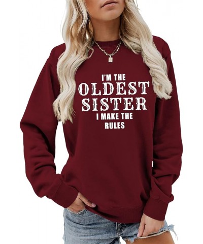 Sister Rules Sweatshirt Womens I'm The Youngest/Middle/Oldest Sister Funny Matching Shirts Casual Crewneck Pullover 09wine (O...