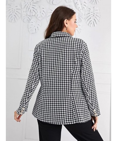 Women's Plus Size Houndstooth Lapel Collar Double Breasted Plaid Coat Blazer Black and White $21.60 Blazers