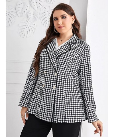 Women's Plus Size Houndstooth Lapel Collar Double Breasted Plaid Coat Blazer Black and White $21.60 Blazers