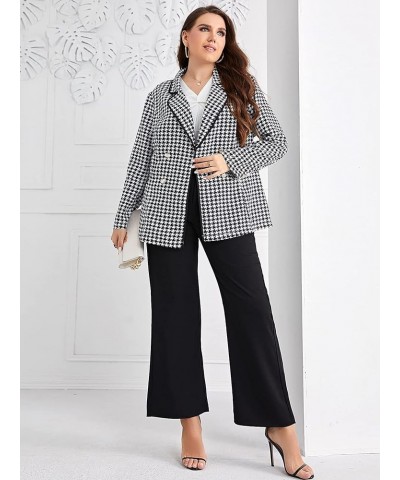 Women's Plus Size Houndstooth Lapel Collar Double Breasted Plaid Coat Blazer Black and White $21.60 Blazers