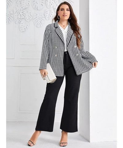 Women's Plus Size Houndstooth Lapel Collar Double Breasted Plaid Coat Blazer Black and White $21.60 Blazers