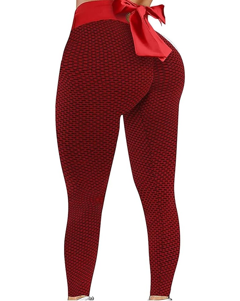 Women High Waist Yoga Pants Butt Lifting Leggings Slimming Booty Workout Running Yoga Pants Scrunch Booty Gym Tights 06 Red $...