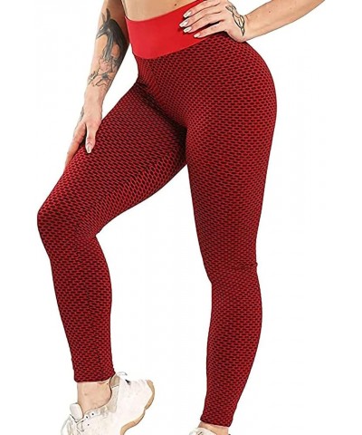 Women High Waist Yoga Pants Butt Lifting Leggings Slimming Booty Workout Running Yoga Pants Scrunch Booty Gym Tights 06 Red $...