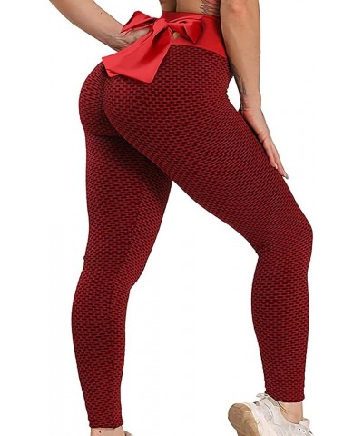 Women High Waist Yoga Pants Butt Lifting Leggings Slimming Booty Workout Running Yoga Pants Scrunch Booty Gym Tights 06 Red $...