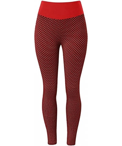 Women High Waist Yoga Pants Butt Lifting Leggings Slimming Booty Workout Running Yoga Pants Scrunch Booty Gym Tights 06 Red $...