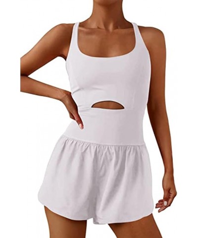 Women's Running Workout Rompers One Piece Outfits Exercise Jumpsuits Gym Yoga Short Clothes White $9.11 Jumpsuits