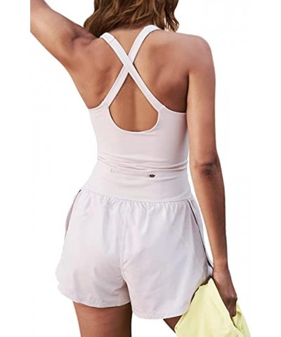 Women's Running Workout Rompers One Piece Outfits Exercise Jumpsuits Gym Yoga Short Clothes White $9.11 Jumpsuits