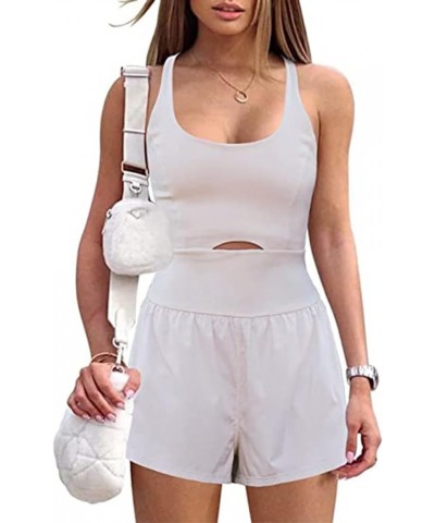 Women's Running Workout Rompers One Piece Outfits Exercise Jumpsuits Gym Yoga Short Clothes White $9.11 Jumpsuits