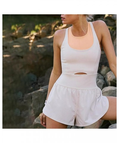 Women's Running Workout Rompers One Piece Outfits Exercise Jumpsuits Gym Yoga Short Clothes White $9.11 Jumpsuits