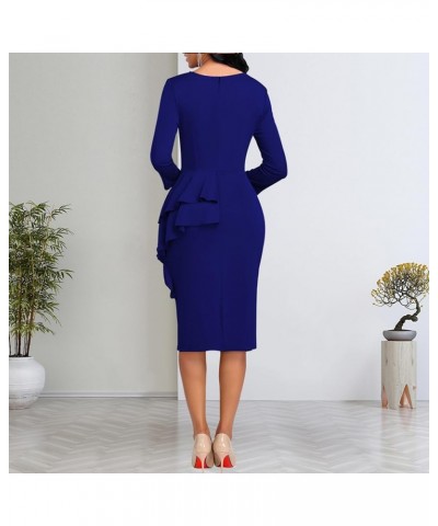 Elegant Church Dress for Women Casual Lapel Ruffle Pencil Classy Knee Length Dinner Party Midi Teens Dress 767 Blue Elegant D...