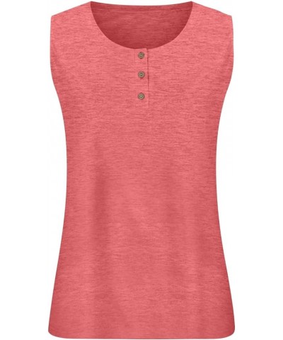 Plus Size Tank Tops for Women Summer Sleeveless O Neck Henley T-Shirts Tops Casual Button Down Tunics Shirts Pink $6.93 Tanks