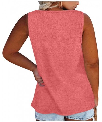 Plus Size Tank Tops for Women Summer Sleeveless O Neck Henley T-Shirts Tops Casual Button Down Tunics Shirts Pink $6.93 Tanks