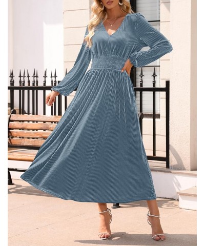 Women's Velvet Midi Dress Casual V Neck Long Sleeve Solid Color Elastic High Waist Flowy Evening Party Dresses Grey Blue $22....