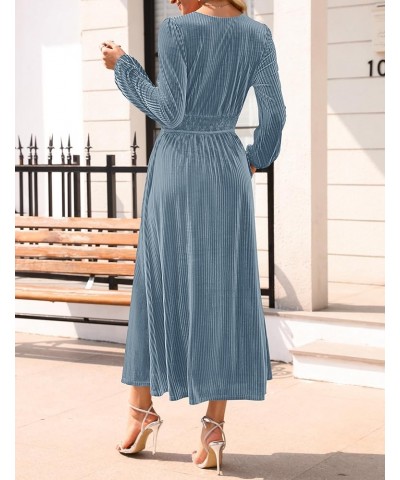 Women's Velvet Midi Dress Casual V Neck Long Sleeve Solid Color Elastic High Waist Flowy Evening Party Dresses Grey Blue $22....