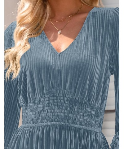 Women's Velvet Midi Dress Casual V Neck Long Sleeve Solid Color Elastic High Waist Flowy Evening Party Dresses Grey Blue $22....