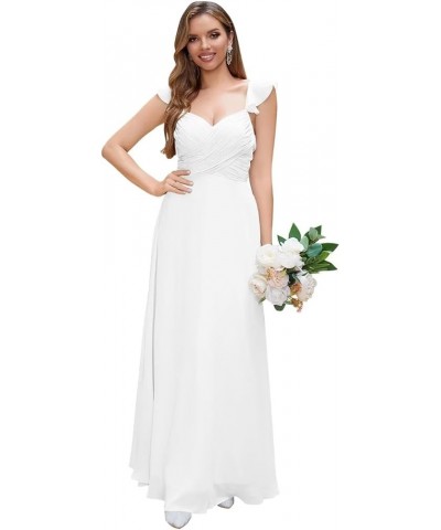 Chiffon Bridesmaid Dresses with Sleeves Pleated V Neck Long Maxi Dress Evening Dress Formal Wedding Guest Dress White $27.50 ...