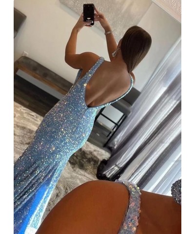 Women's Sparkly Sequin Prom Dress Long Mermaid Sexy V-Neck Cocktail Dresses Backless Formal Party Dress Red $55.20 Dresses