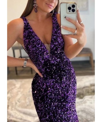 Women's Sparkly Sequin Prom Dress Long Mermaid Sexy V-Neck Cocktail Dresses Backless Formal Party Dress Red $55.20 Dresses