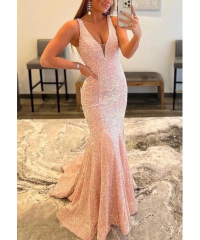 Women's Sparkly Sequin Prom Dress Long Mermaid Sexy V-Neck Cocktail Dresses Backless Formal Party Dress Red $55.20 Dresses