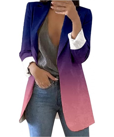 Womens Blazer Women Blazer Winter Casual Slim Jacket Cardigan Jacket Long Sleeve Printed Lapel Jacket B8 Pink $18.85 Blazers