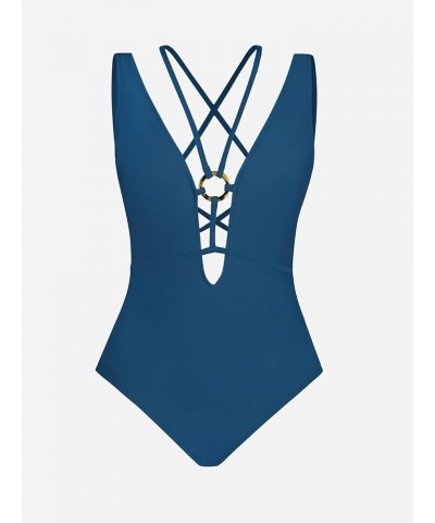 Women One Piece Swimsuits O Ring Red Strappy Lace Up Monokini Swimsuits Bathing Suit Blue $19.60 Swimsuits