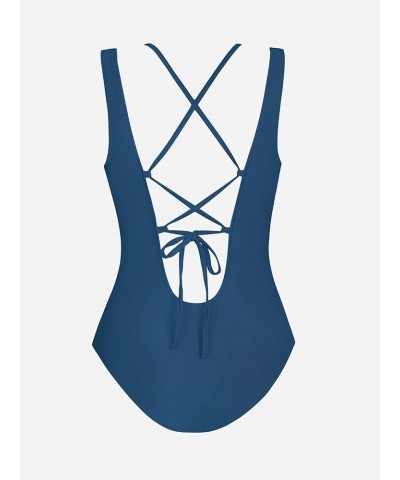 Women One Piece Swimsuits O Ring Red Strappy Lace Up Monokini Swimsuits Bathing Suit Blue $19.60 Swimsuits