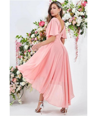 High Low Bridesmaid Dresses for Women 2024 V Neck Short Sleeves Flutter Formal Party Dress with Pockets NB216 Fuchsia $23.10 ...