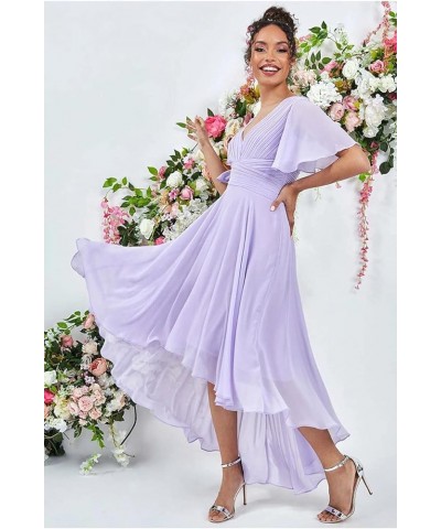 High Low Bridesmaid Dresses for Women 2024 V Neck Short Sleeves Flutter Formal Party Dress with Pockets NB216 Fuchsia $23.10 ...