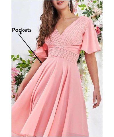 High Low Bridesmaid Dresses for Women 2024 V Neck Short Sleeves Flutter Formal Party Dress with Pockets NB216 Fuchsia $23.10 ...