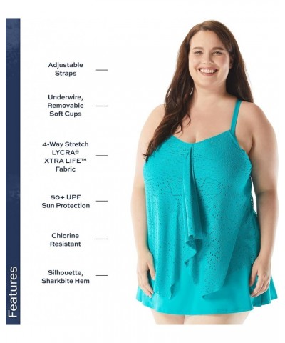 Plus Size Kerry Ruffle Layer Underwire Tankini Top — Tummy Flattering Swimsuit Top Crochet Soleil Aloha Jade $39.00 Swimsuits