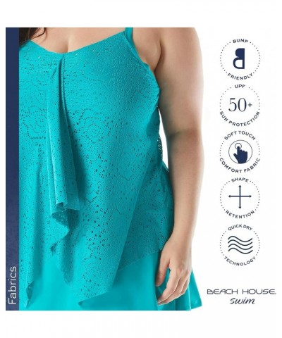 Plus Size Kerry Ruffle Layer Underwire Tankini Top — Tummy Flattering Swimsuit Top Crochet Soleil Aloha Jade $39.00 Swimsuits