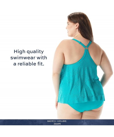 Plus Size Kerry Ruffle Layer Underwire Tankini Top — Tummy Flattering Swimsuit Top Crochet Soleil Aloha Jade $39.00 Swimsuits