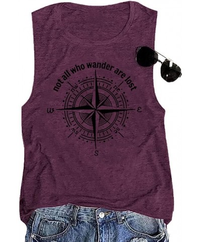 Womens Not All Who Wander are Lost T-Shirt Workout Shirts Summer Funny Letters Compass Graphic Casual Tops Athletic Tee Purpl...