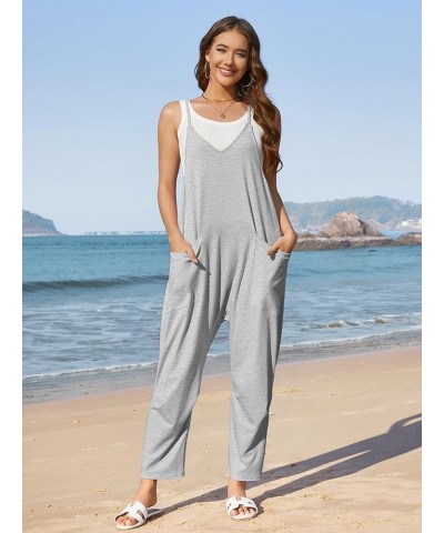 Jumpsuits for Women Casual Summer Rompers Sleeveless Loose Spaghetti Strap Baggy Overalls Jumpers with Pockets 2024 Grey $11....