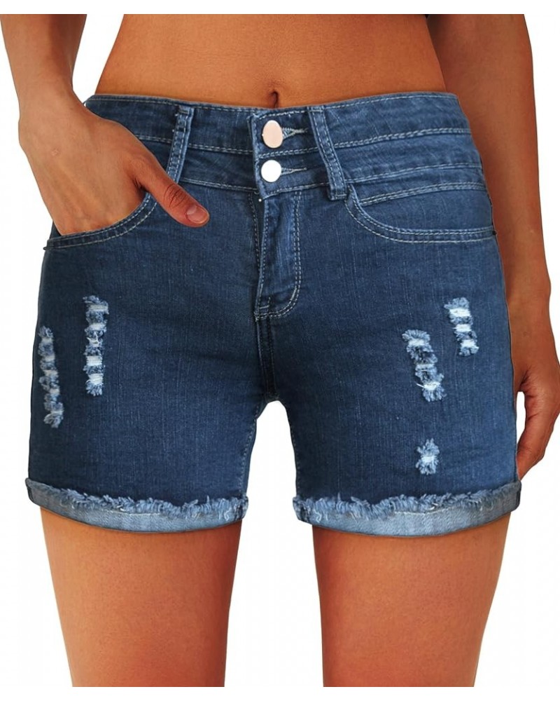 Women's Ripped Stretchy Denim Shorts Mid Rise Relaxed Fit Raw Hem Jeans Shorts, Size 2-16 Dark Blue 3882 $12.37 Shorts