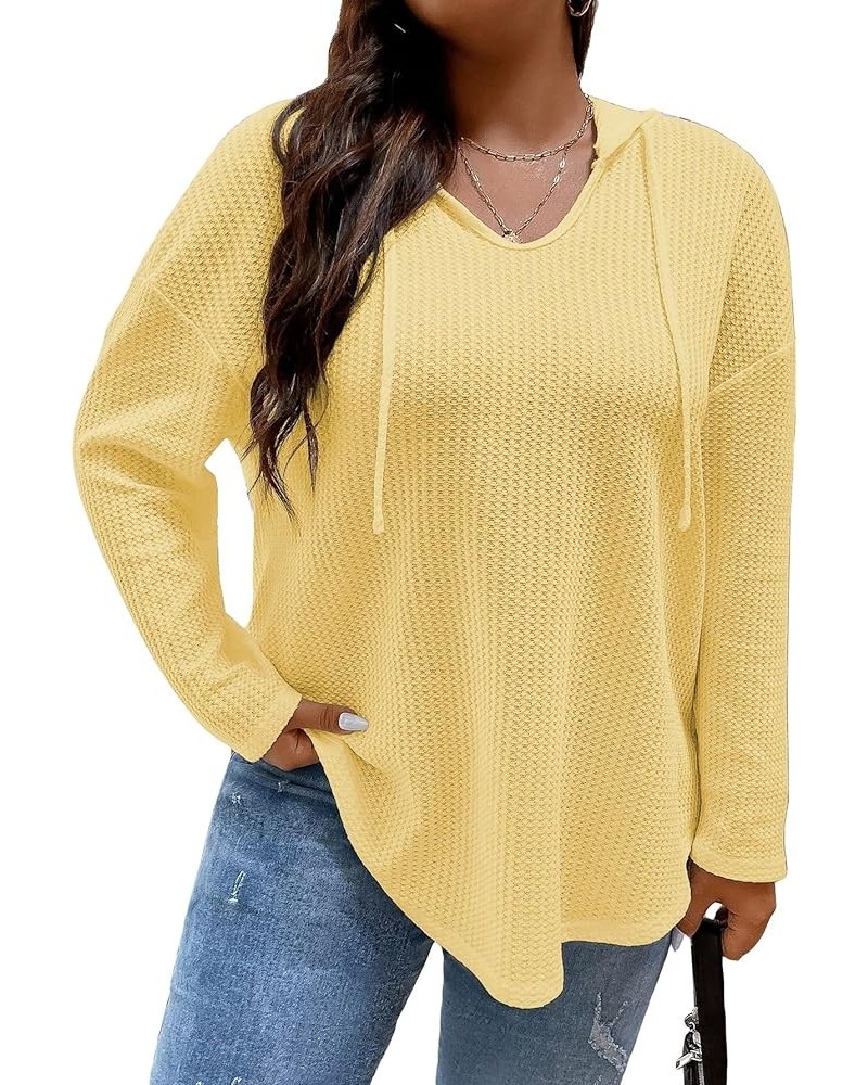 Women's Plus Size Hoodies Long Sleeve Drawstring Waffle Knit Pullover Sweatshirt Tops Plain Yellow $17.09 Hoodies & Sweatshirts