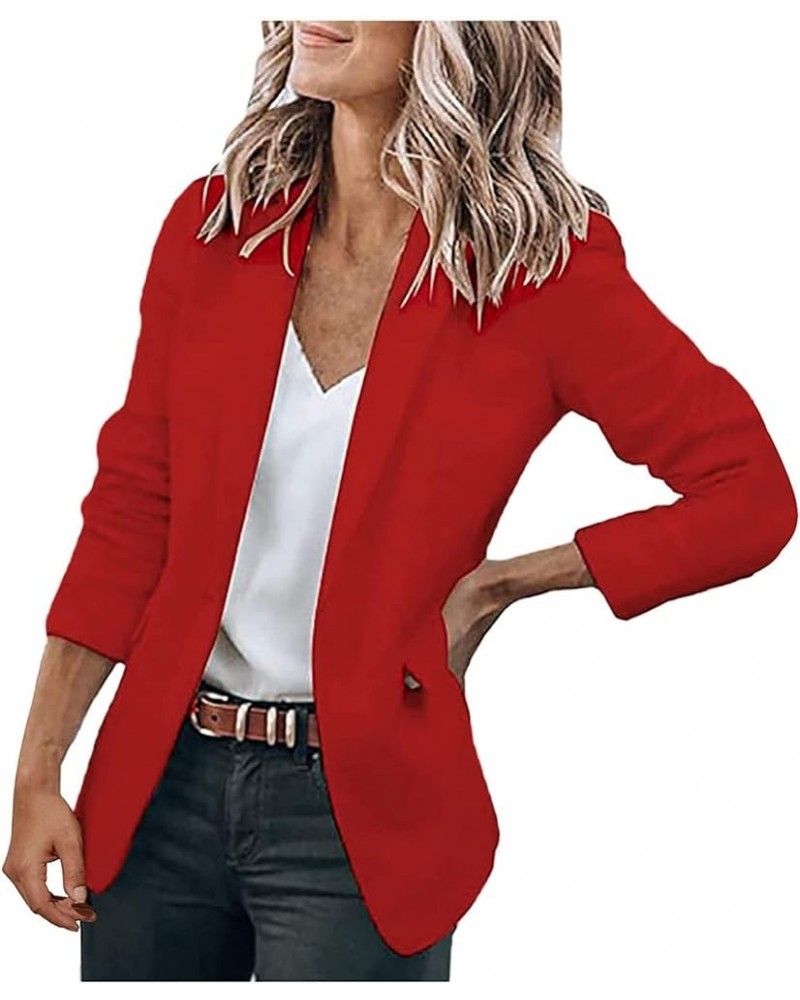 Blazer Jackets for Women Casual Long Sleeve Lapel Oversized Button Work Office Blazer Suit Jacket Plus Size 04-red $7.19 Blazers