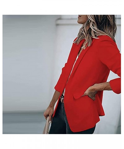 Blazer Jackets for Women Casual Long Sleeve Lapel Oversized Button Work Office Blazer Suit Jacket Plus Size 04-red $7.19 Blazers