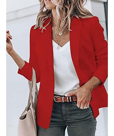 Blazer Jackets for Women Casual Long Sleeve Lapel Oversized Button Work Office Blazer Suit Jacket Plus Size 04-red $7.19 Blazers