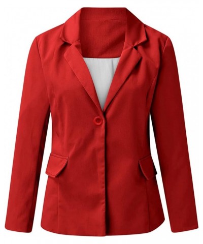 Blazer Jackets for Women Casual Long Sleeve Lapel Oversized Button Work Office Blazer Suit Jacket Plus Size 04-red $7.19 Blazers