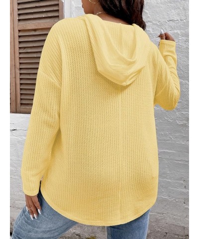 Women's Plus Size Hoodies Long Sleeve Drawstring Waffle Knit Pullover Sweatshirt Tops Plain Yellow $17.09 Hoodies & Sweatshirts