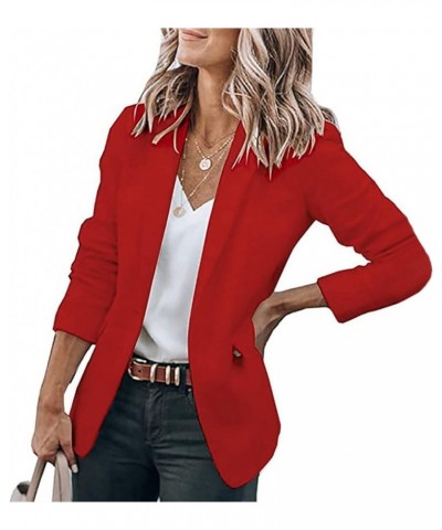 Blazer Jackets for Women Casual Long Sleeve Lapel Oversized Button Work Office Blazer Suit Jacket Plus Size 04-red $7.19 Blazers