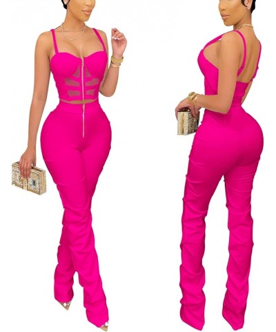 Sexy Jumpsuits for Women Night Club Party Satin 2 Piece Outfits Clubwear A04 Rose Red $26.99 Jumpsuits