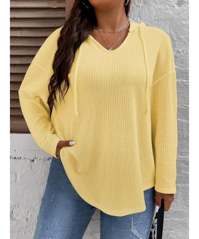 Women's Plus Size Hoodies Long Sleeve Drawstring Waffle Knit Pullover Sweatshirt Tops Plain Yellow $17.09 Hoodies & Sweatshirts