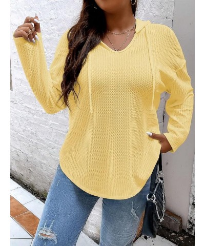 Women's Plus Size Hoodies Long Sleeve Drawstring Waffle Knit Pullover Sweatshirt Tops Plain Yellow $17.09 Hoodies & Sweatshirts